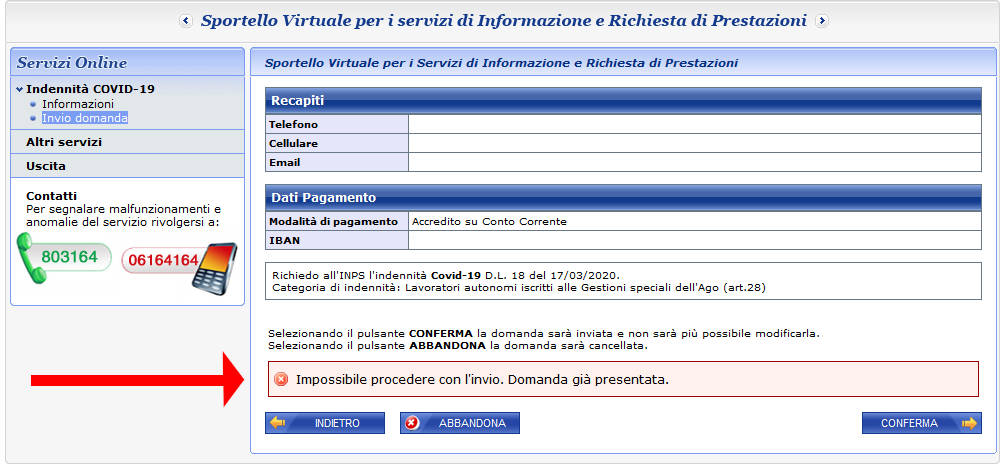 Schemata INPS, domanda Covid19